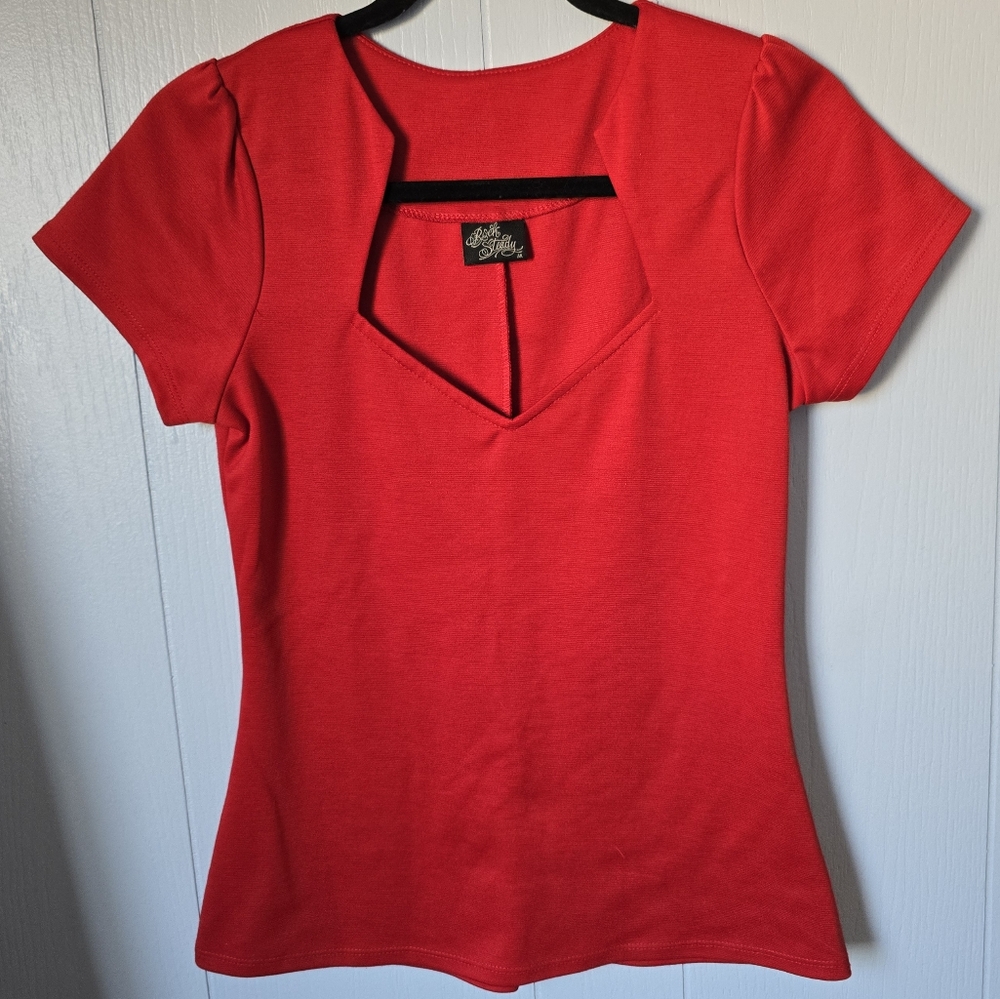 Rock Steady Red Retro 50's Pinup style Blouse Top Size Medium Rockabilly